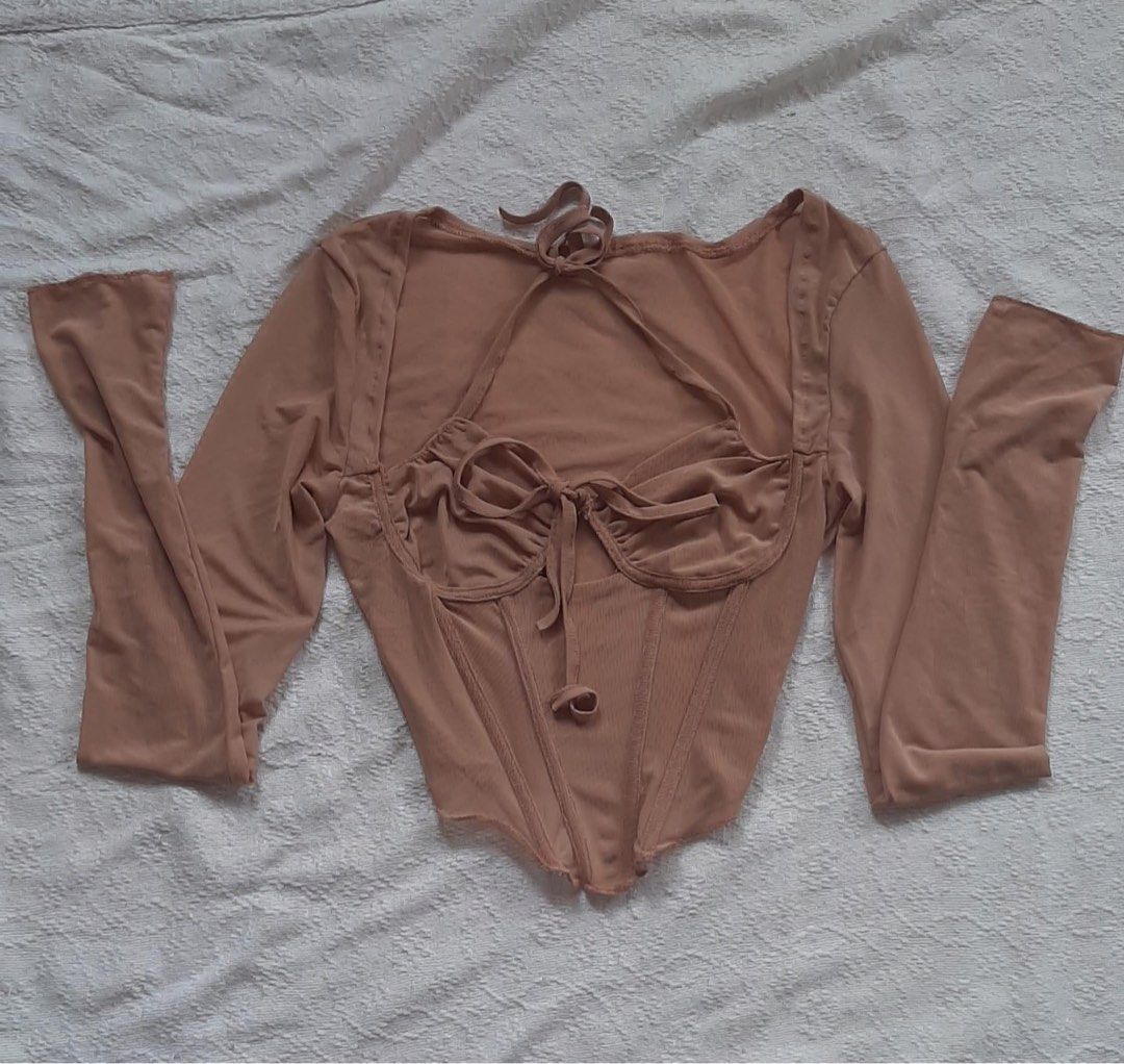(SHEIN) Sexy Tie Back Mesh Corset Top (Category: Longsleeves) located in Quezon City. Submitted by preloved_clothes09 (Listing ID 1310879744, Image 1). Description: never worn Too sexy for my style S-m pm for more info.