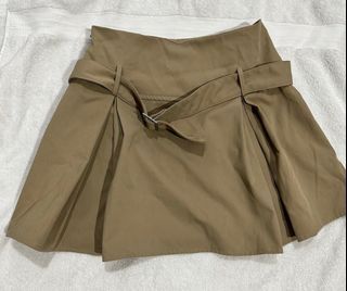 shein y2k pleated beige highwaisted mini skirt with belt
