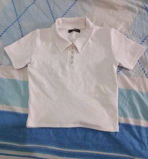 S-M | White Polo Top | Thick Fabric
