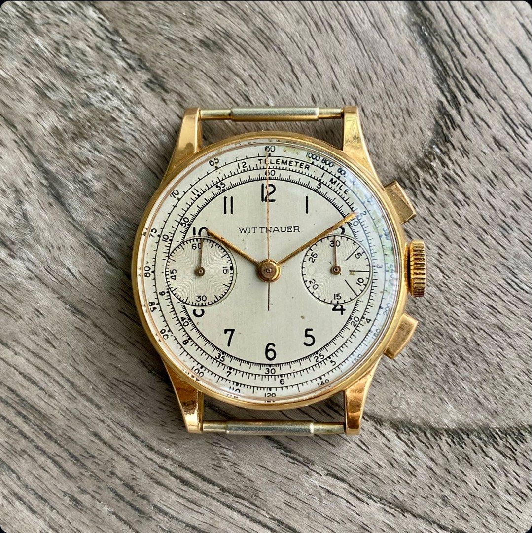 Solid Gold 18K 750 Vintage Wittnauer chronograph 2 Register