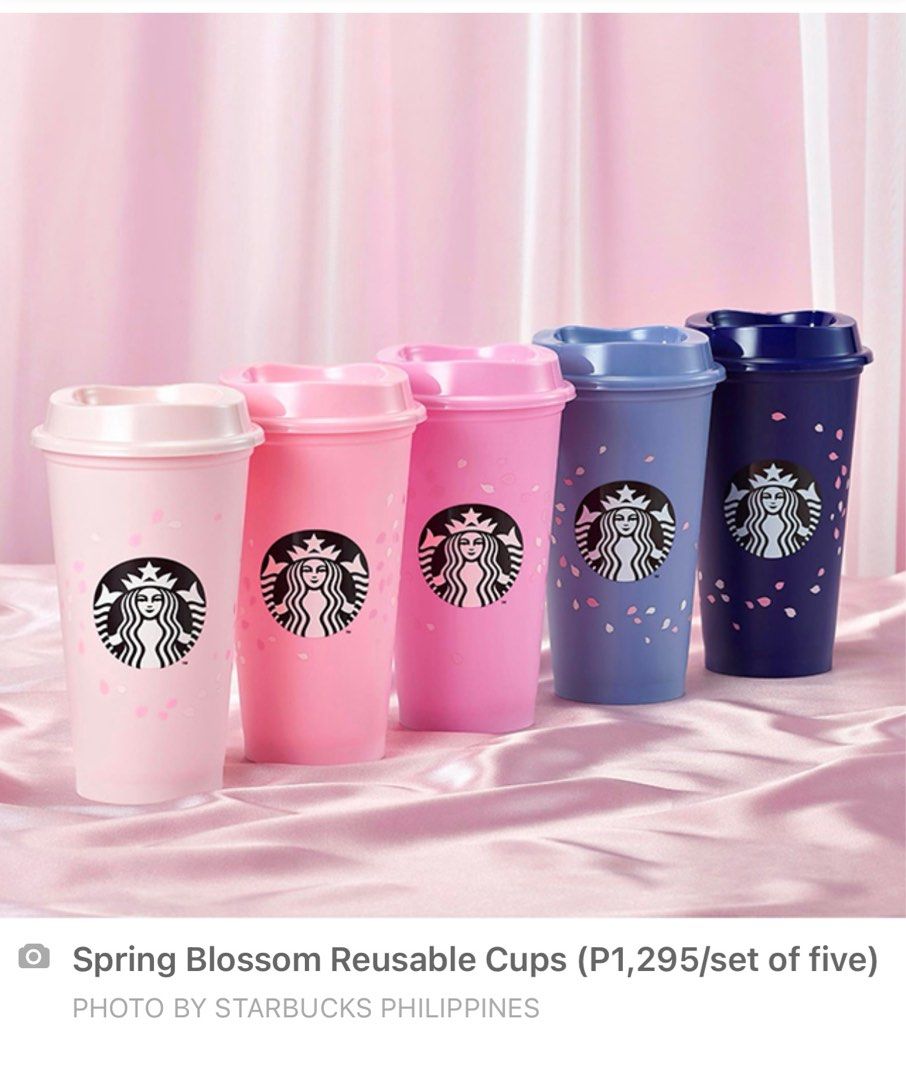 Starbucks reusable cup (2021 sakura edition) (Category: Water Bottles & Tumblers) located in Makati City. Submitted by netski10.377 (Listing ID 1295423305, Image 2). Description: Price is for set (5pcs) With pouch included.
