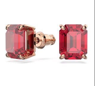 SWAROVSKI Red Crystal & Rose Gold Emerald-Cut Earrings ORIGINAL