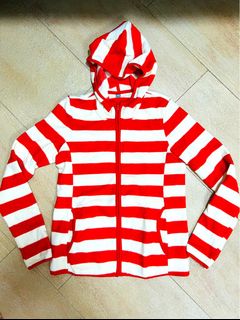 [全新] Uniqlo紅白間條拉鍊連帽外套64205551118978110