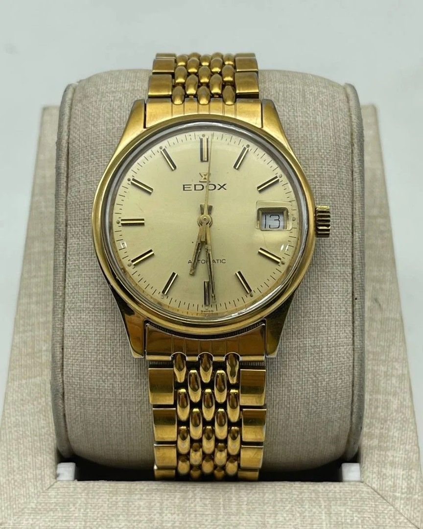 Vintage Edox Date Gold Dial Steel