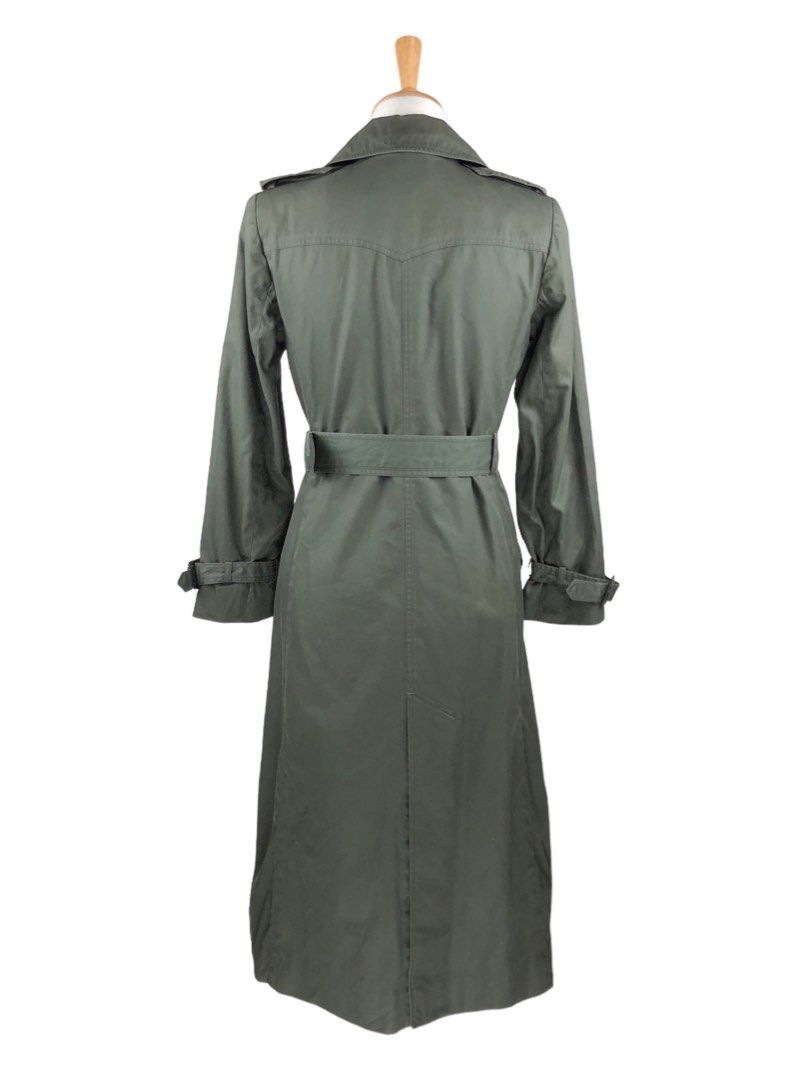 Vintage Sanyo Japanese Military Style Long Trench Coat Jacket Belt Green Women Fit S