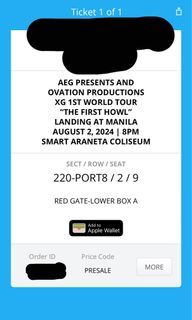 XG FIRST WORLD TOUR TICKET