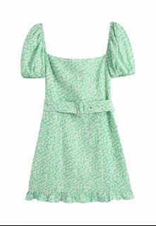 Zara Floral Puffsleeves Belt Mini Dress