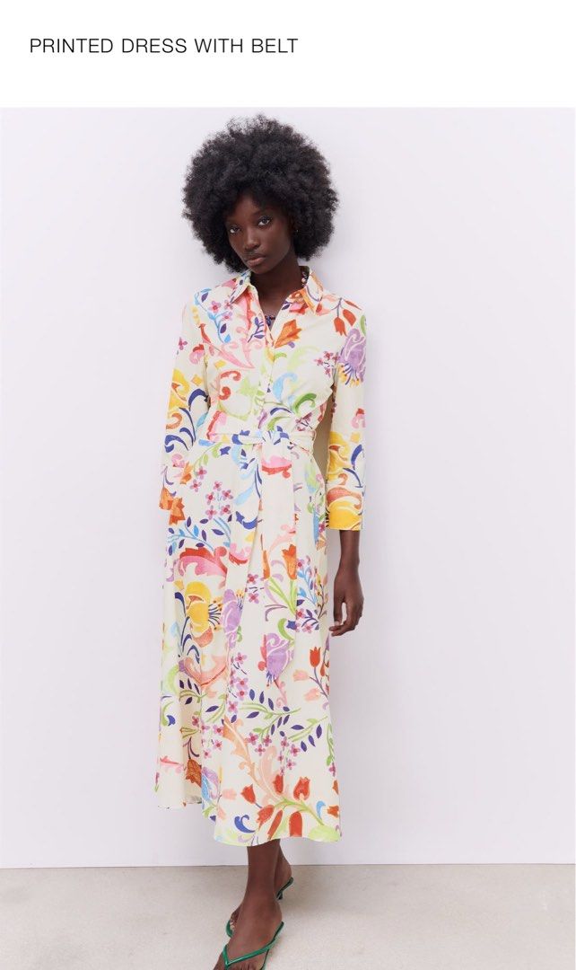 Zara printed dress with belt Women s Fashion Dresses Sets Dresses on Carousell