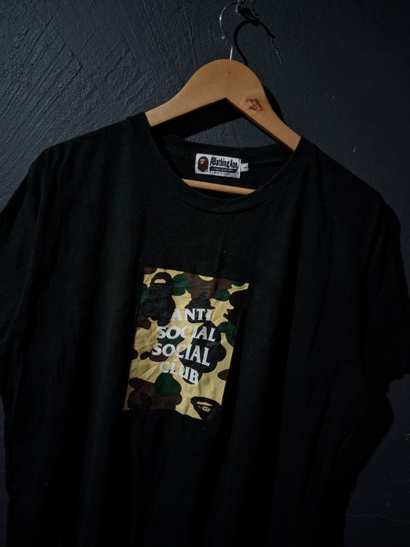 Anti Social Social Club x Bape Tee (Category: Tshirts & Polo Shirts ) located in Calamba. Submitted by samwillthrift (Listing ID 1311095808, Image 2). Description: Size: L on tag Dimes: 27 x 23 Color rate: 9.8 Condition: Excellent Issue: No Washtag.