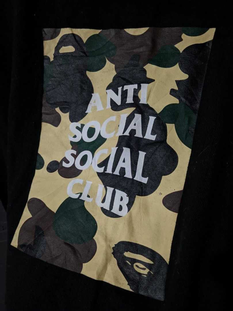 Anti Social Social Club x Bape Tee (Category: Tshirts & Polo Shirts ) located in Calamba. Submitted by samwillthrift (Listing ID 1311095808, Image 3). Description: Size: L on tag Dimes: 27 x 23 Color rate: 9.8 Condition: Excellent Issue: No Washtag.