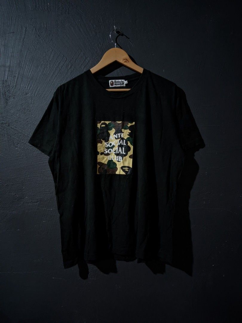 Anti Social Social Club x Bape Tee (Category: Tshirts & Polo Shirts ) located in Calamba. Submitted by samwillthrift (Listing ID 1311095808, Image 1). Description: Size: L on tag Dimes: 27 x 23 Color rate: 9.8 Condition: Excellent Issue: No Washtag.