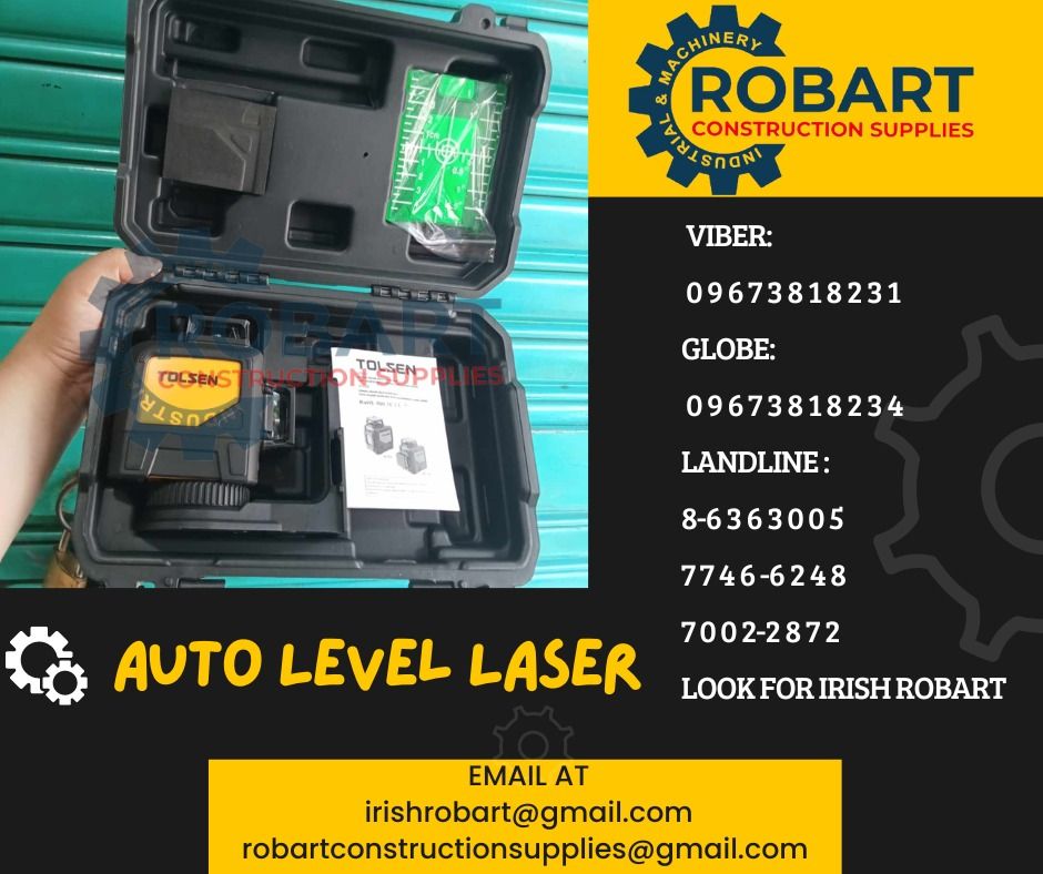 Auto Level Laser (Category: Construction Tools & Equipment) located in Manila. Submitted by irishrobart_22 (Listing ID 1311009547, Image 1). Description: Auto Level Laser Green-Beam Self-Leveling Two-Plane Leveling and Allignment-Line Laser 30 Meters SEND US MESSAGE FOR INQUIRIES ‼️‼️ LOOK FOR IRISH ROBART VBR : 0 9 6 7 3 8 1 8 2 3 1/ 0 9 6 7 3 8 1 8 2 3 4 LANDLINE 8-6 3 6 3 0 0 5 / 7 7 4 6 -6 2 4 / 7 0 0 2-2 8 7 2 GMAIL: I R I S H R O B A R T @ 