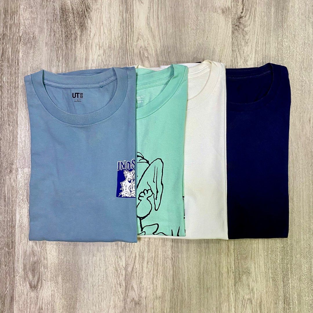 BUNDLE | Mens Uniqlo Shirt (L) (Category: Tshirts & Polo Shirts ) located in Antipolo. Submitted by acecapsuleph (Listing ID 1311166392, Image 2). Description: ▫️ Bought this 4 for 2k+ ▫️ RFS: di na kasya ▫️ Need wash lang kasi ang tagal ng nakatago, lalo na yung white need ibabad sa zonrox.