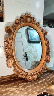 Elegant wood carved handcrafted oval mirror