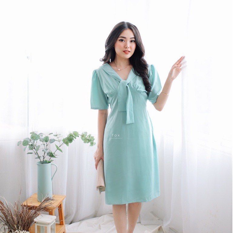 Flowy Midi Dress Mint Dress Hijau Mint