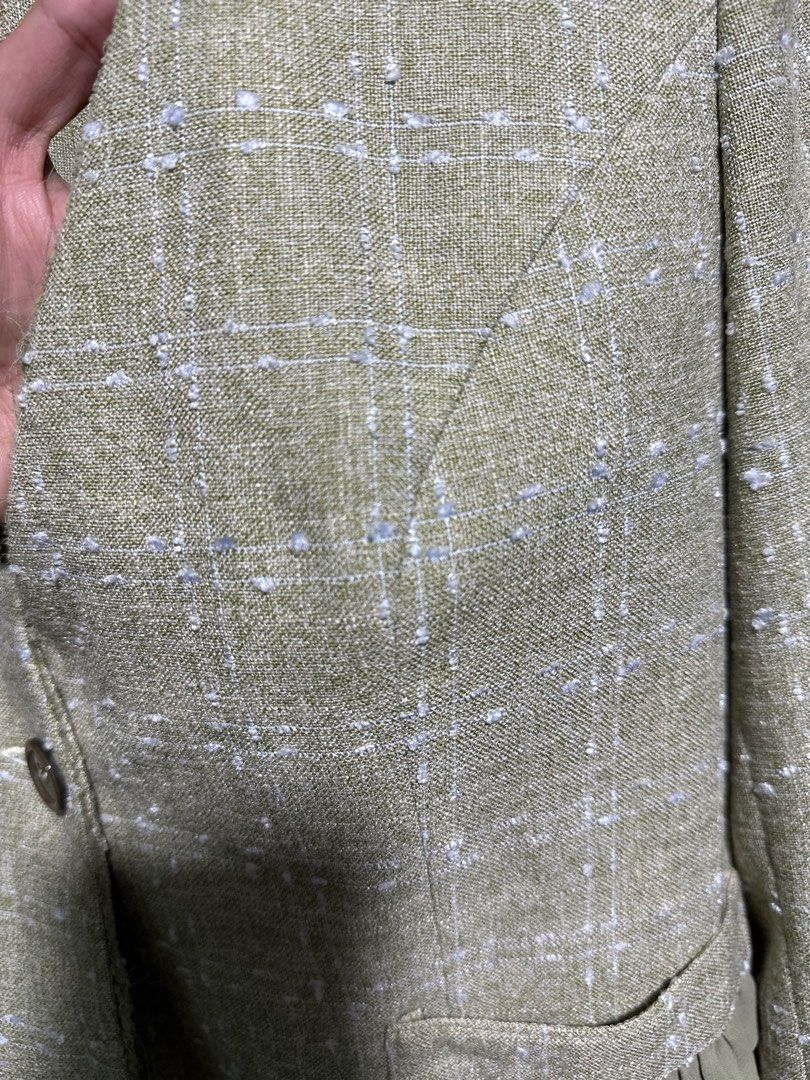 Green blazer (Category: Coats, Jackets and Outerwear) located in Quezon City. Submitted by ankeyt (Listing ID 1311121378, Image 2). Description: Fits small to medium Tweed-like Light blazer For Metro Manila buyers only - shipping through grab/lalamove.