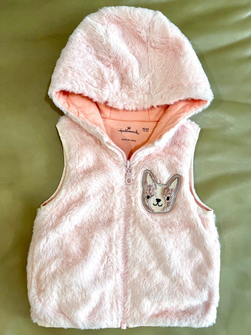 Hallmark pink faux fur baby girl winter hooded vest Babies Kids Babies Kids Fashion on Carousell