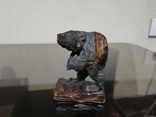 Hand-carved wooden bear figurine