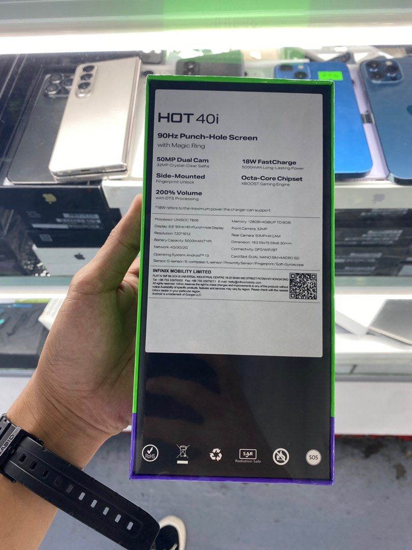 Infinix Hot 40i 8/128gb (Category: Android Others) located in San Juan City. Submitted by rodelmarllemit (Listing ID 1311049306, Image 3). Description: Brandnew Infinix Hot 40i Rom: 128gb Ram: 8gb 4+4 90Hz Punch-Hole Screen 50MP Dual Cam + 32MP Selfie Available color: Horizon Gold, Starlit Black, Palm Blue, Starfall Green Mode of Payment: •Cash •Bank Transfer •GCash & Pamaya Installment: •Credit Card •Ggives Facebook Page: •ASHLEY & LYN •JENNY TE