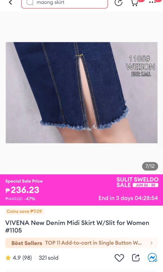 Knee Length Slit Skirt (Category: Skirts) located in Paranaque City. Submitted by declutter_alex (Listing ID 1311124266, Image 2). Description: Stretchable ang fabric.