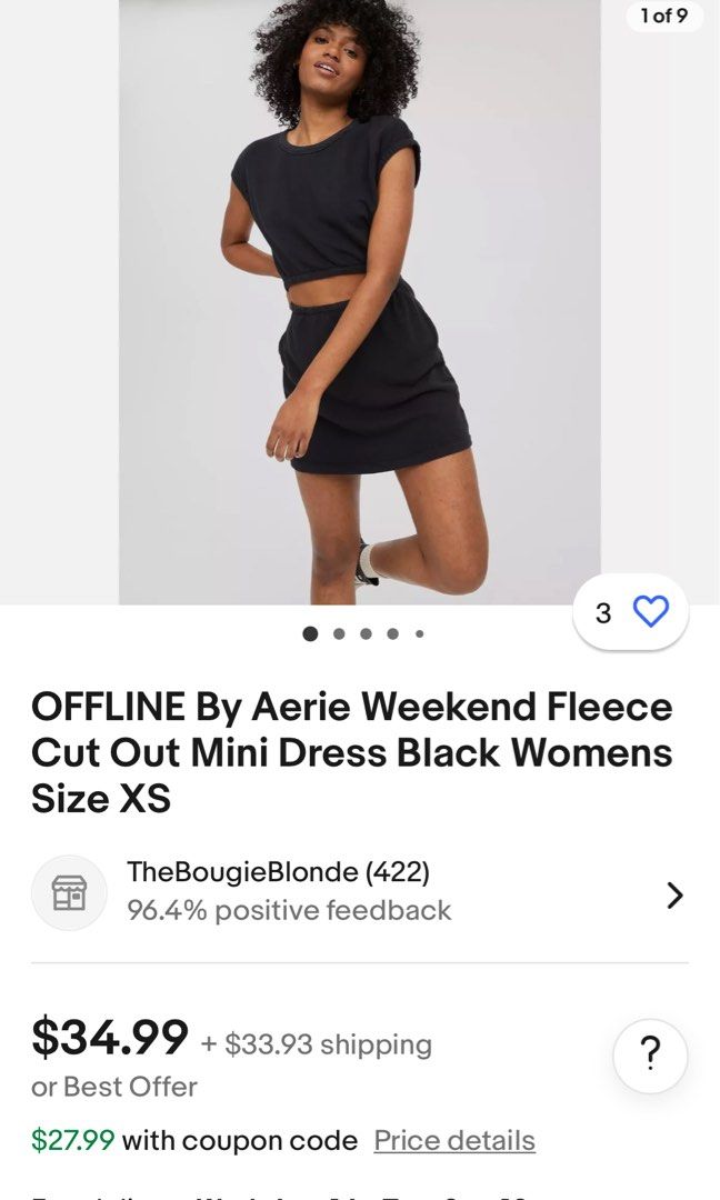 OFFLINE By Aerie Weekend Fleece Cut Out Mini Dress Black Womens SMALL Women s Fashion Dresses Sets Dresses on Carousell