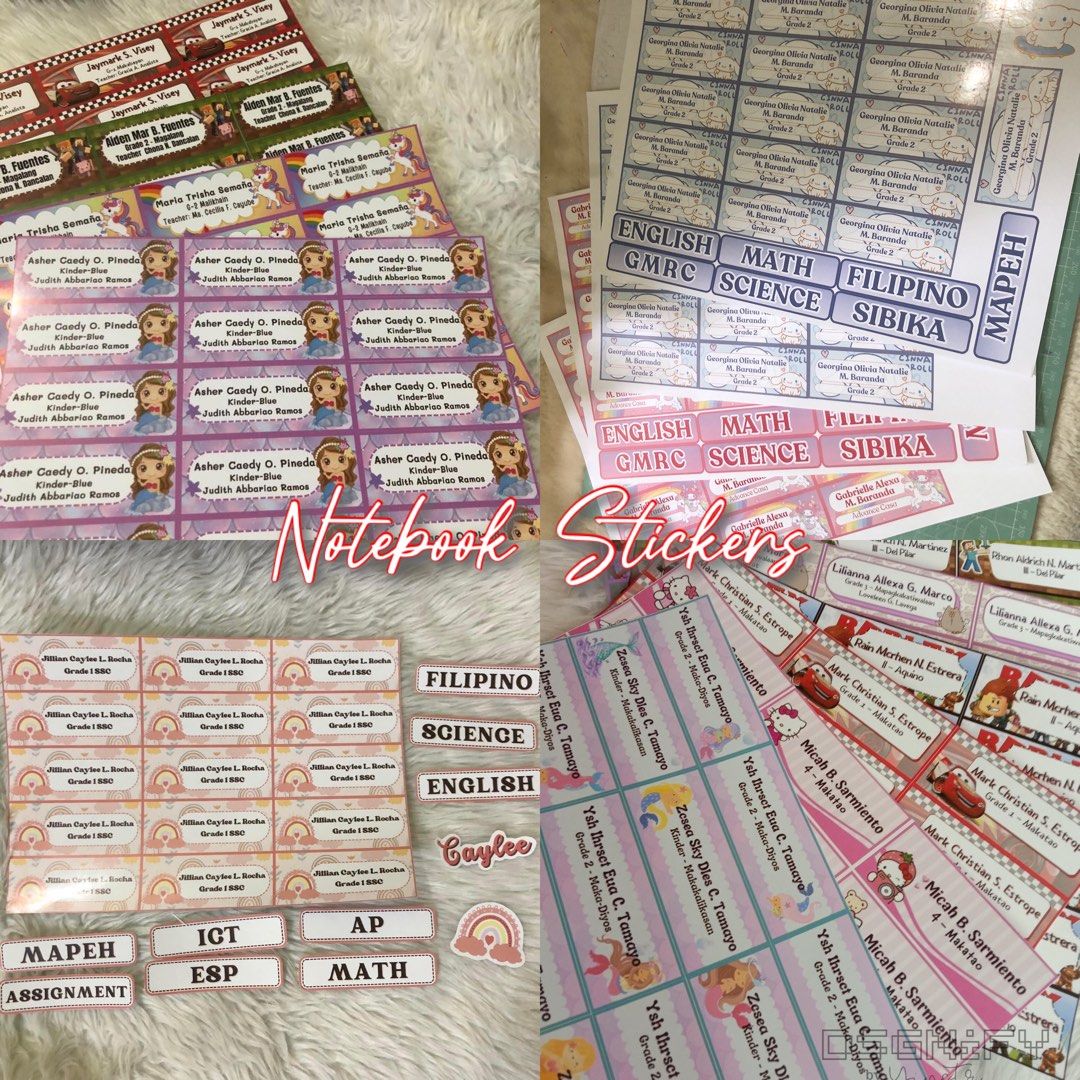 Personalized Name Tag, Notebook Stickers, Subject Label Sticker Set ...