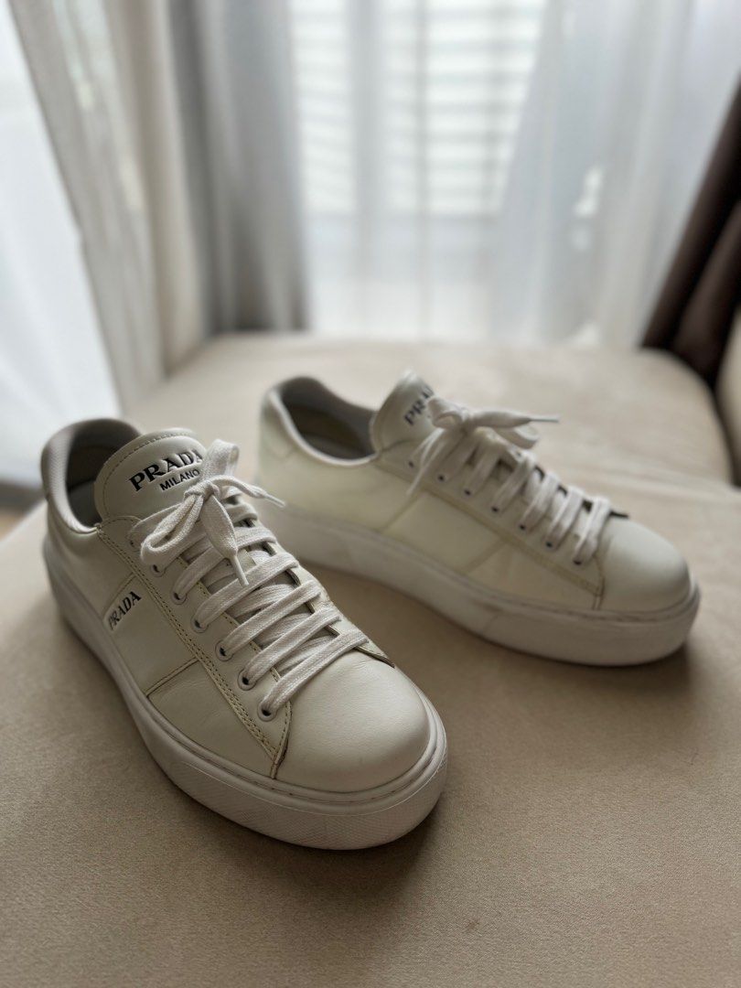 Mens white prada sneakers store