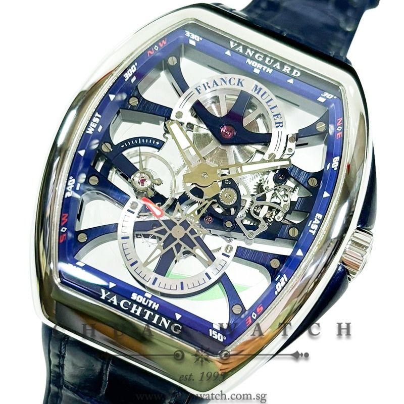Pre Owned Franck Muller Vanguard Yachting Anchor Skeleton 7 Days Steel Blue V 45 S6 SQT ANC AC BL Luxury Watches on Carousell