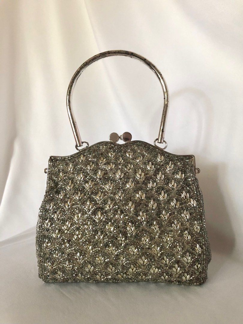Vintage I.Magnin Beaded Black and Silver Bag (1960s Logo) main image 0
