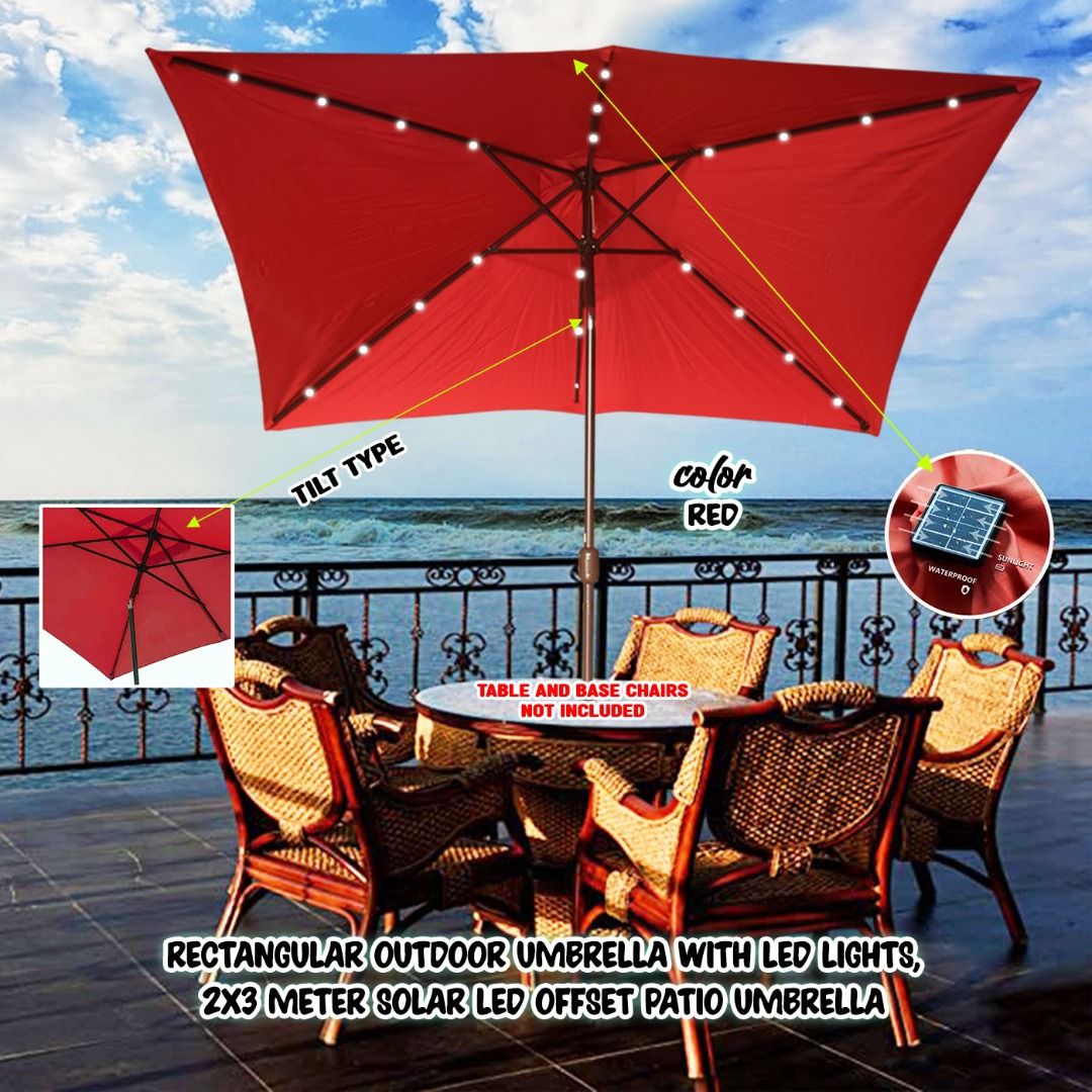 Rectangular Outdoor Umbrella with Led Lights, 2x3 meter Solar LED ...