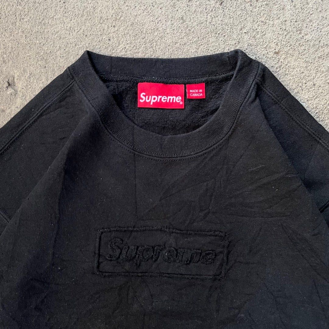 Supreme Cutout Logo Crewneck Black Pullover Hoodie Cutout Logo