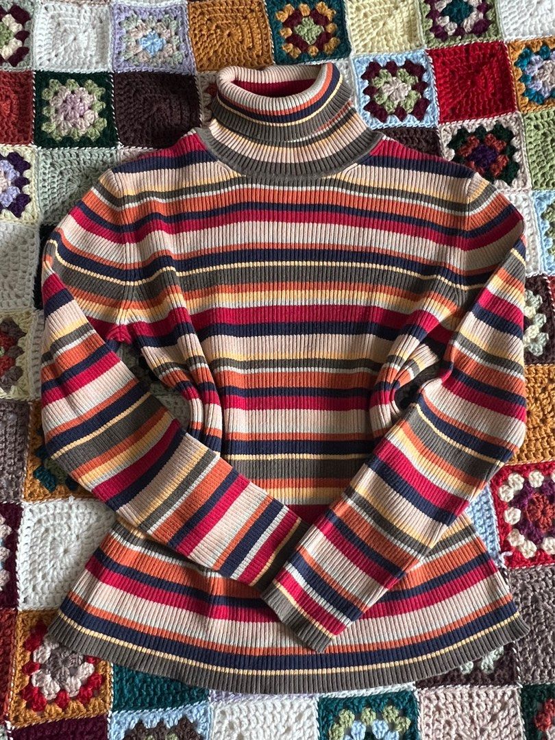 vintage 90s hippie retro cherokee ribbed striped cotton turtleneck