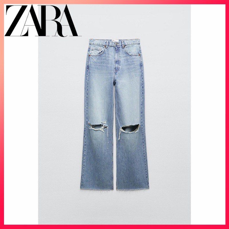 ZARA Ripped Jeans High Waisted Wide Leg, Women's Fashion, Bottoms