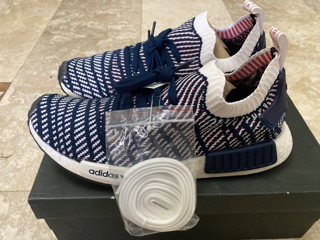 Adidas NMD R1 STLT Primeknit Navy Blue White Red Men s Fashion Footwear Sneakers on Carousell