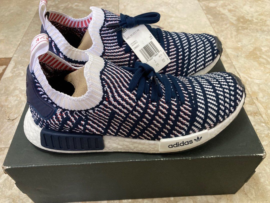 Adidas NMD R1 STLT Primeknit Navy Blue White Red Men s Fashion Footwear Sneakers on Carousell