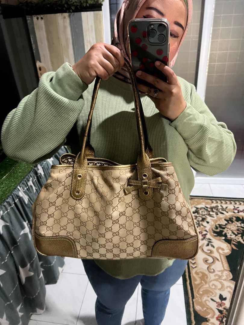 Authentic Gucci brown GG canvas princy tote bag beige golden Barang Mewah Tas Dompet di Carousell