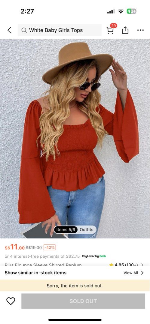 Burnt orange peplum top outlet