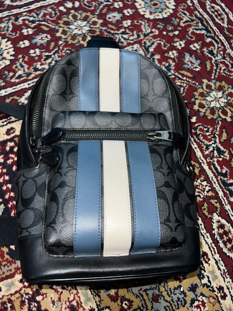 Coach Leather West 20 Blue White Stripe Crossbody Bag Men s Fashion Bags Belt bags Clutches and Pouches on Carousell