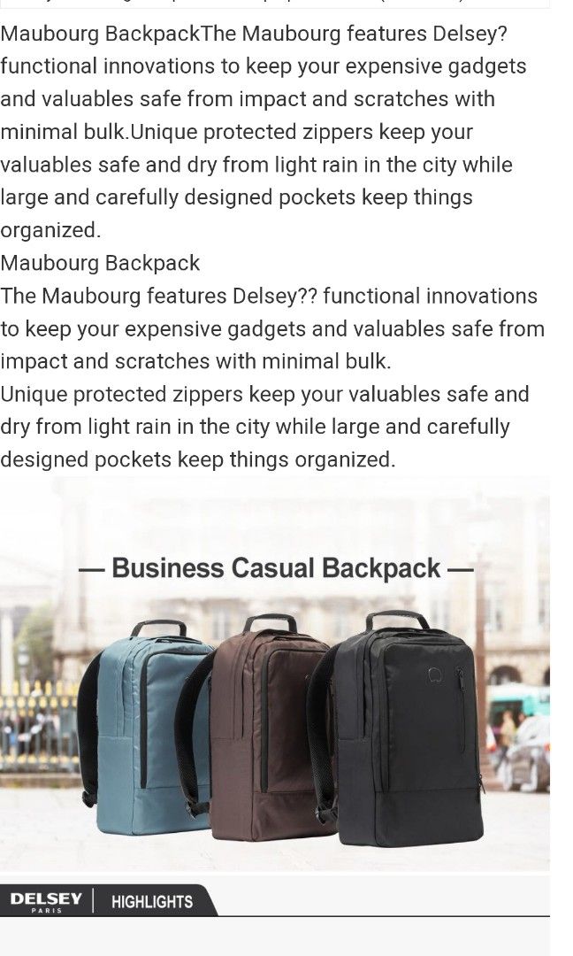 Delsey backpack BLACK not samsonite iphone xiaomi Men s Fashion Bags Backpacks on Carousell
