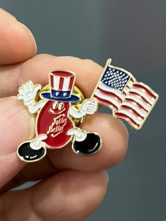 Jelly Belly Mascot Lapel Hat Jacket Pin Mr Jelly Belly With American Flag