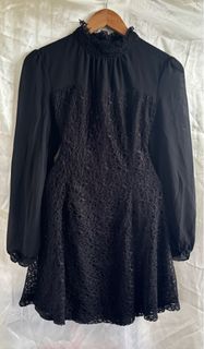 Korean lace black dress