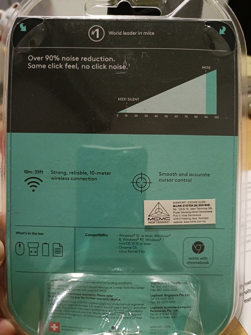 Logitech Wireless Mouse (Category: Mouse & Mousepads) located in Semenyih. Submitted by yuhlinyeap (Listing ID 1311205345, Image 2). Description: Logitech Wireless Mouse model 331 silent touch.