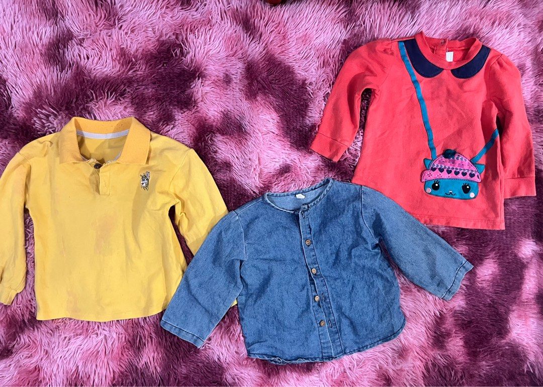 Longsleeves top for 2-3 (Category: Babies & Kids Fashion) located in Mariveles. Submitted by declutterq123 (Listing ID 1311209036, Image 1). Description: 3 for 50 This is preloved! Managed expectations! With stains. Wash nyo na lang ulit, Sf c/o buyer.