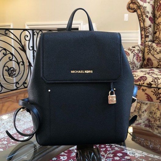 Michael Kors Hayes Backpack black Pebbled Leather MK women with inner extra bag