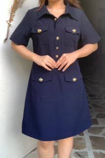 Navy blue classy korean dress