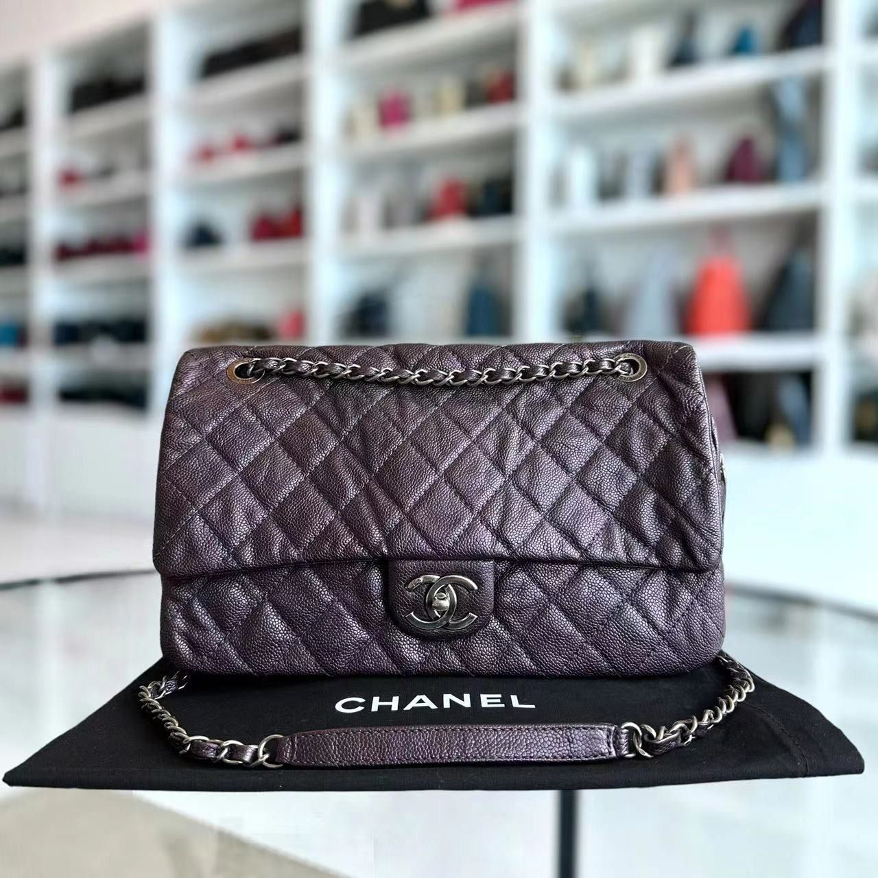 Ready Stock Chanel Caviar Easy Flap Jumbo 30CM Quilted Calfskin Purple RSHW No 16 Luxury Bags Wallets on Carousell
