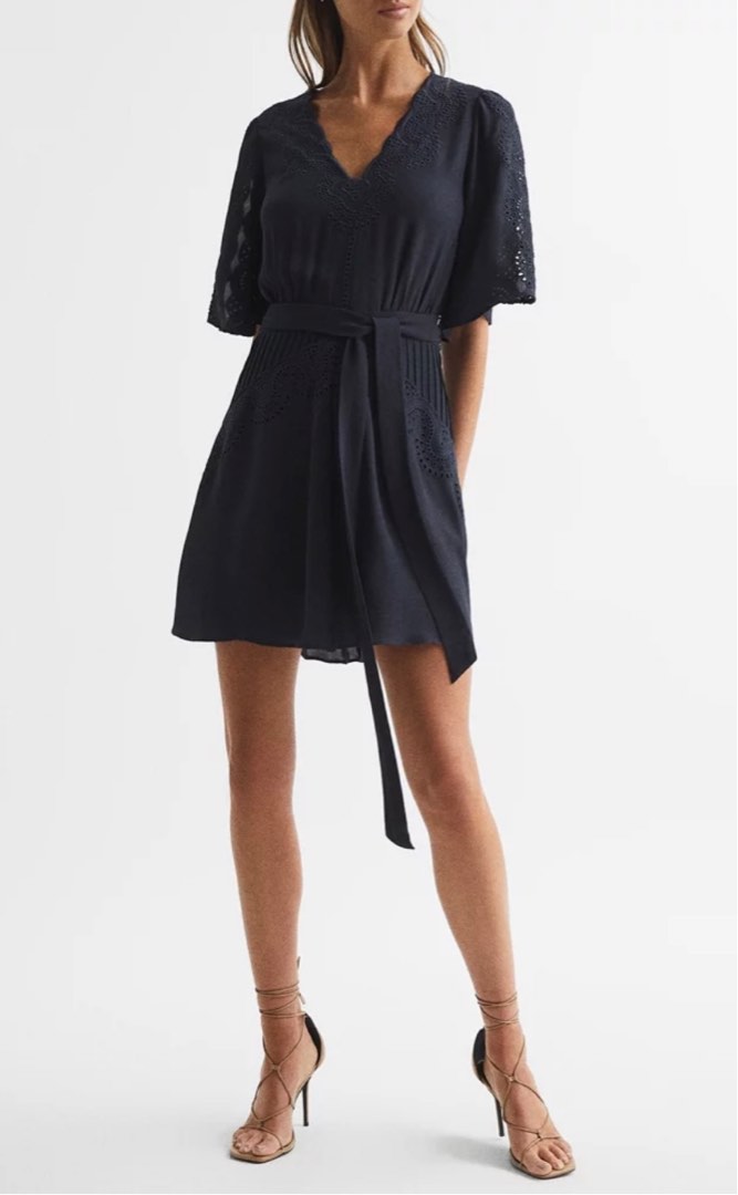 Reiss navy dress broderie sleeve flippy Women s Fashion Dresses Sets Dresses on Carousell