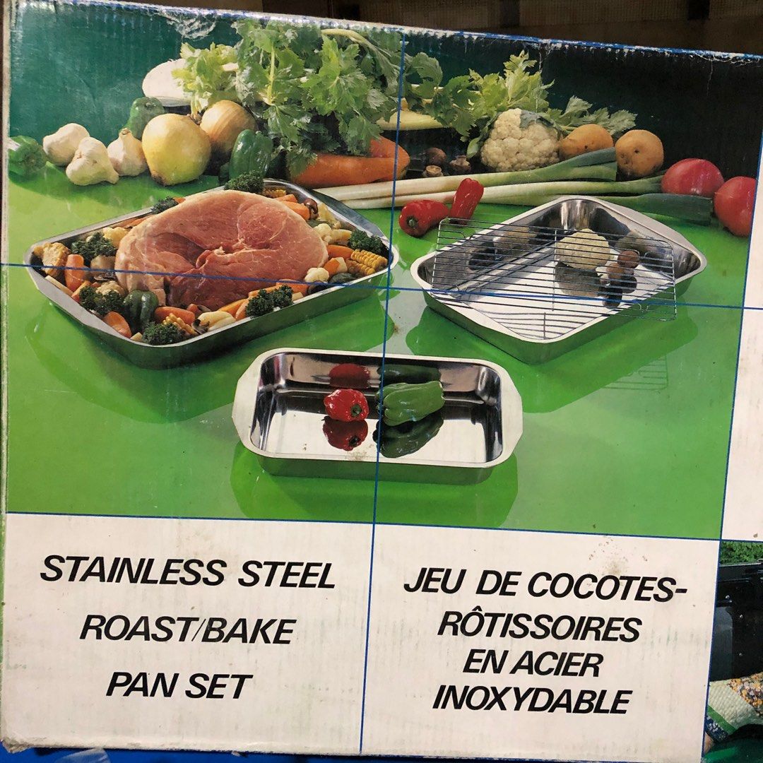 STAINLESS STEEL ROAST/BAKE PAN SET 4’s (Category: Food Organization & Storage) located in Caloocan City. Submitted by e_o62059 (Listing ID 1311339132, Image 2). Description: Japan branded brand new in original box; pristine condition;details of sizes included in photos ;4pcs complete set.