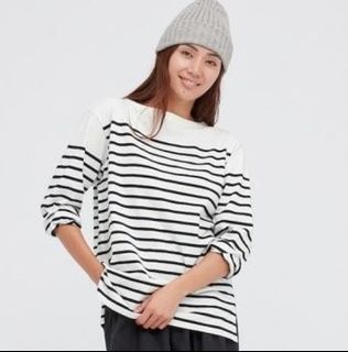 Uniqlo Dark Blue- White Stripes 3/4 Long Sleeve Blouse Top Shirt