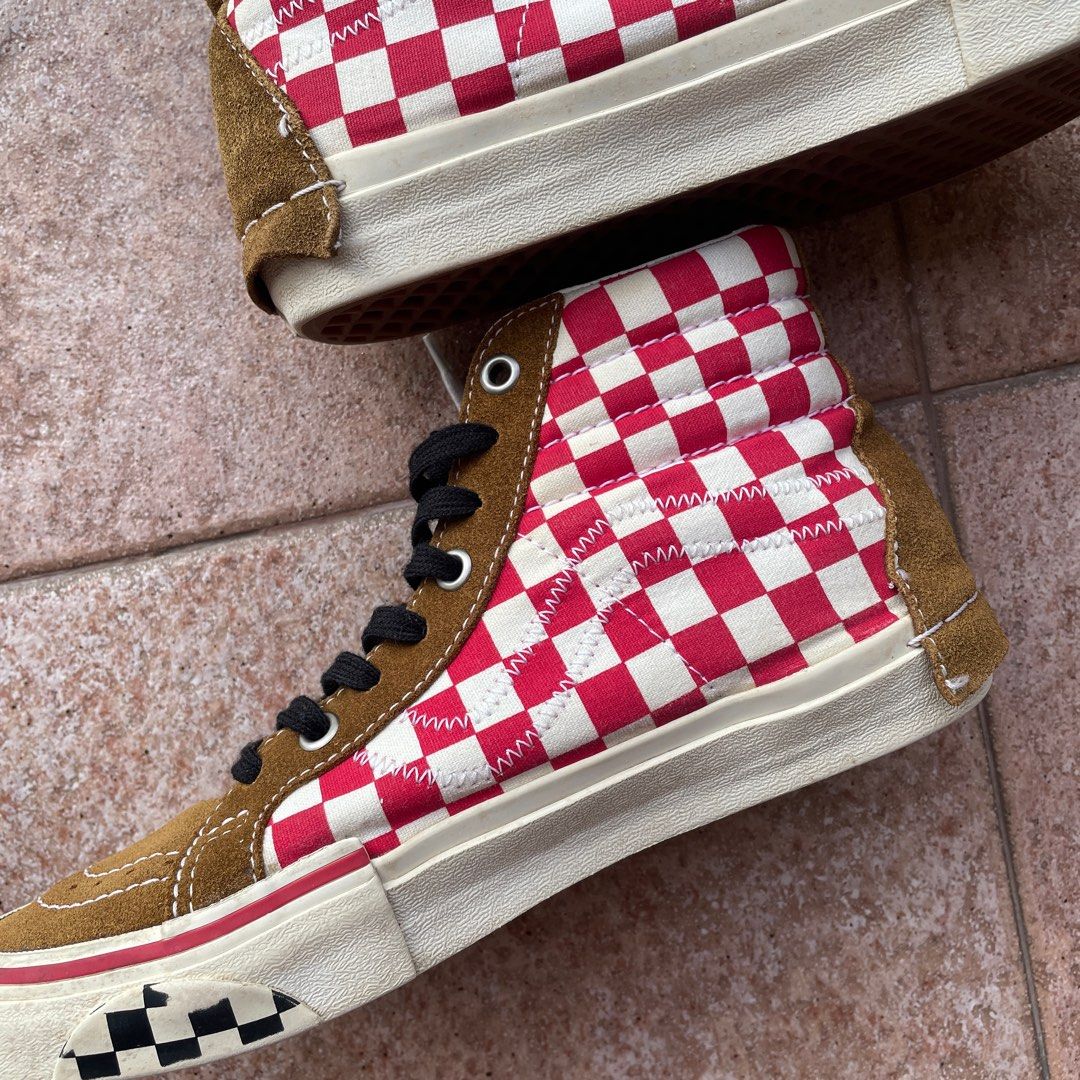 Vans Blue Brown Red Checkered Hi Tops Women s Fashion Footwear Sneakers on Carousell